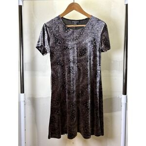 Impressions Workshop Womens Gray Burnout Velvet Floral Mini Dress Short Sleeve S